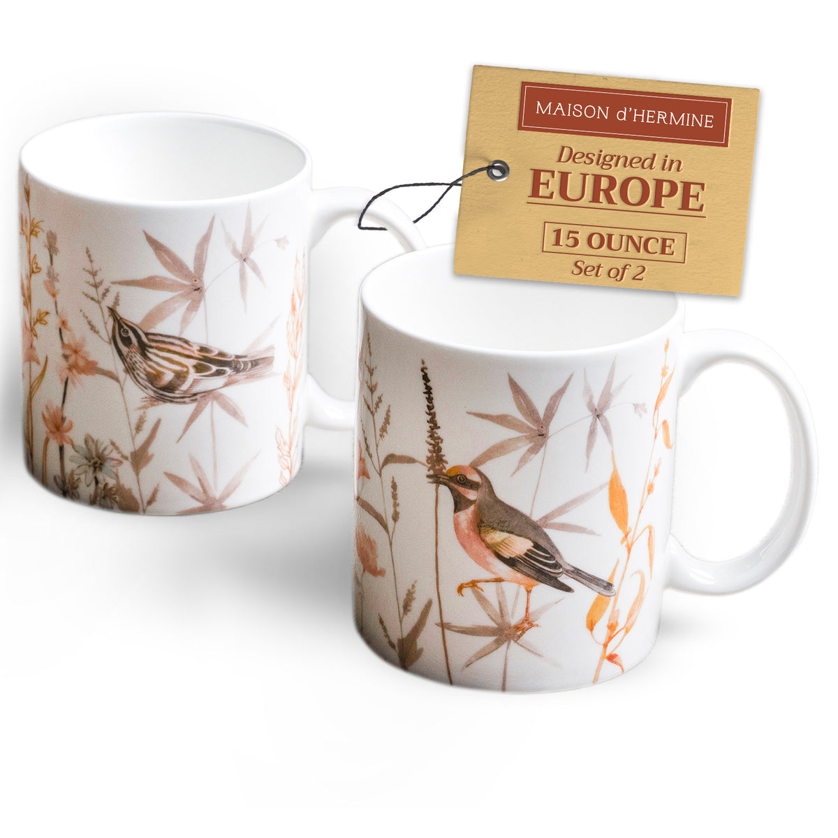 Meadow Florals - Beige Fine Bone China Coffee Mugs