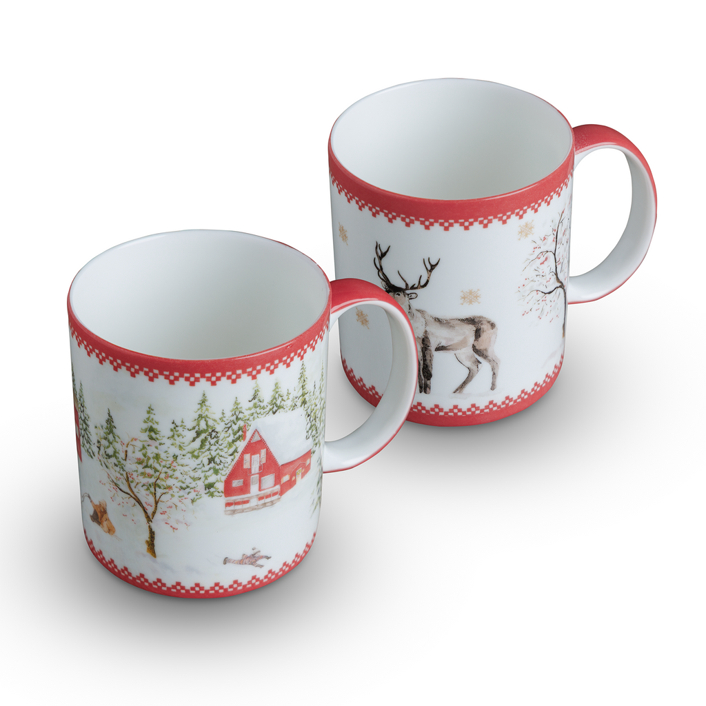 Rural Christmas Fine Bone China Coffee Mugs