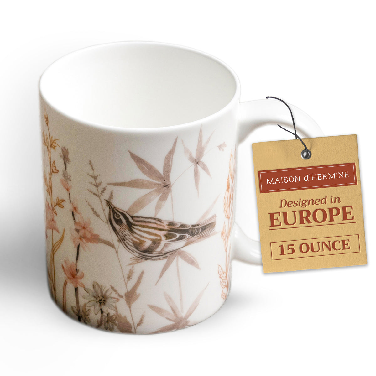 Meadow Florals - Beige Fine Bone China Coffee Mugs