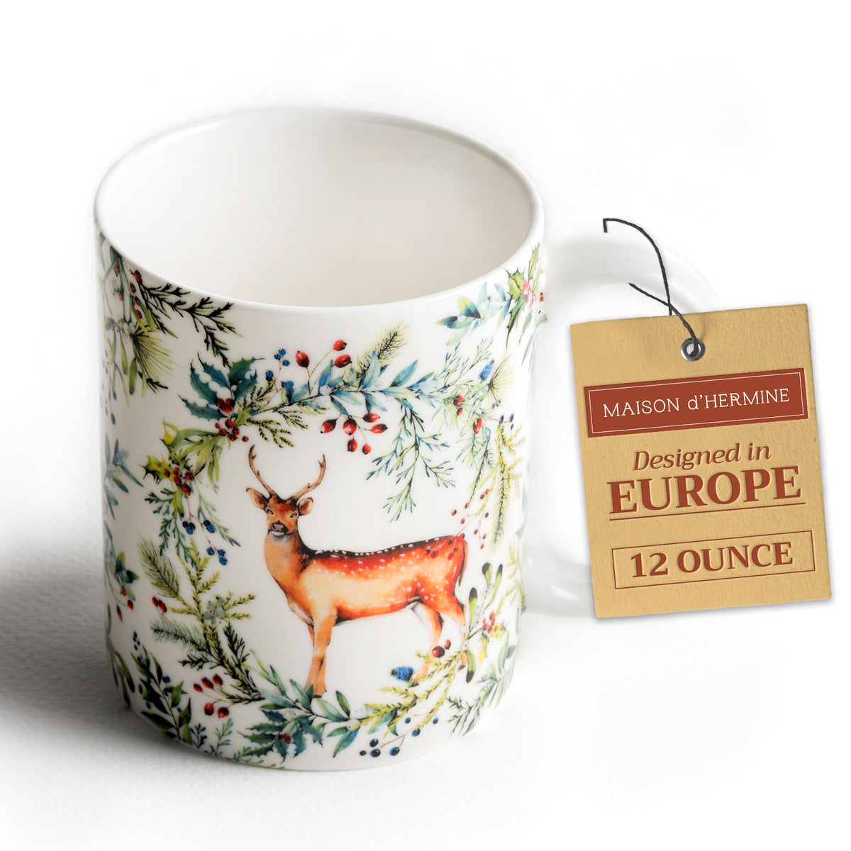 Holly Time Fine Bone China Coffee Mugs