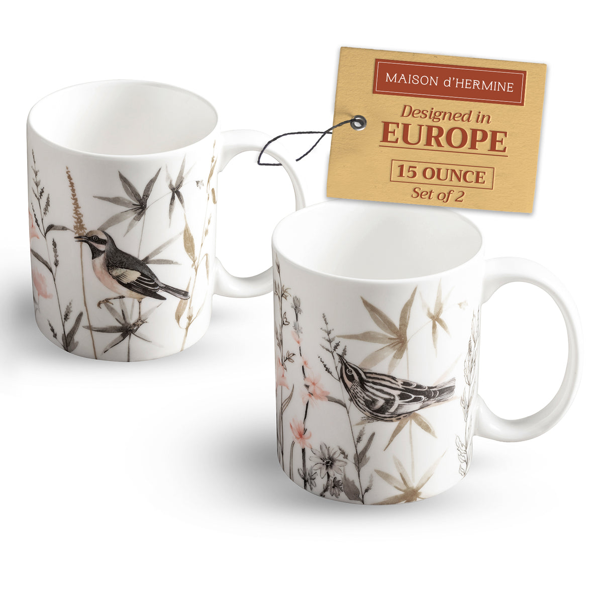 Meadow Florals - Brown Fine Bone China Coffee Mugs