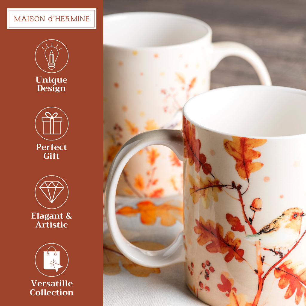 Oak Leaves Fine Bone China Coffee Mugs