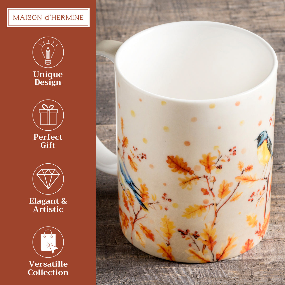 Oak Leaves Fine Bone China Coffee Mugs