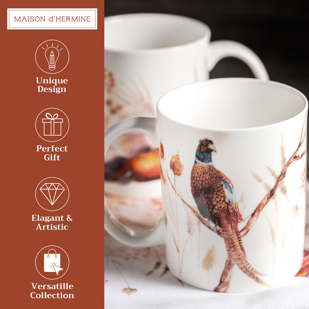 Faisan D'Automne Fine Bone China Coffee Mugs