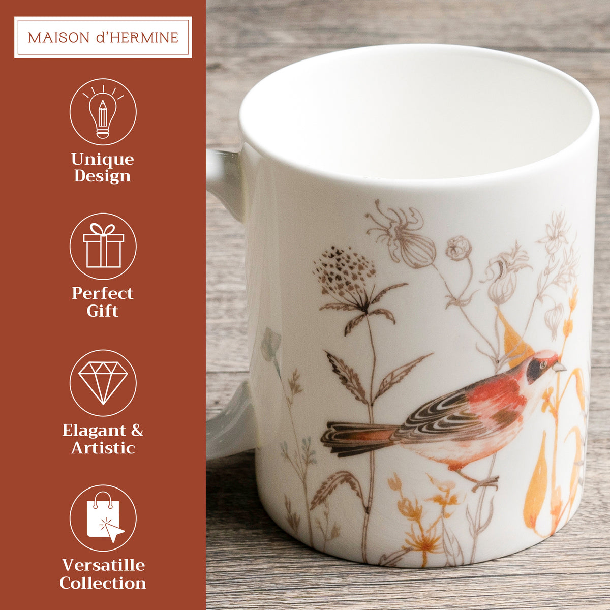 Meadow Florals - Beige Fine Bone China Coffee Mugs