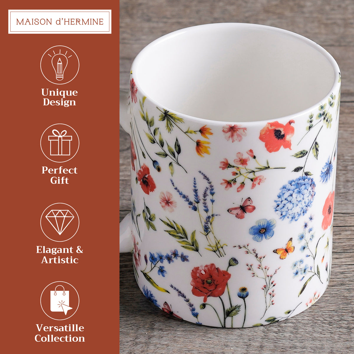Just Floral Fine Bone China Coffee Mugs