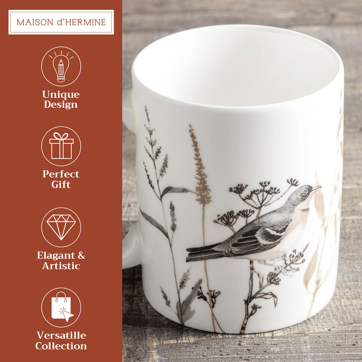Meadow Florals - Brown Fine Bone China Coffee Mugs