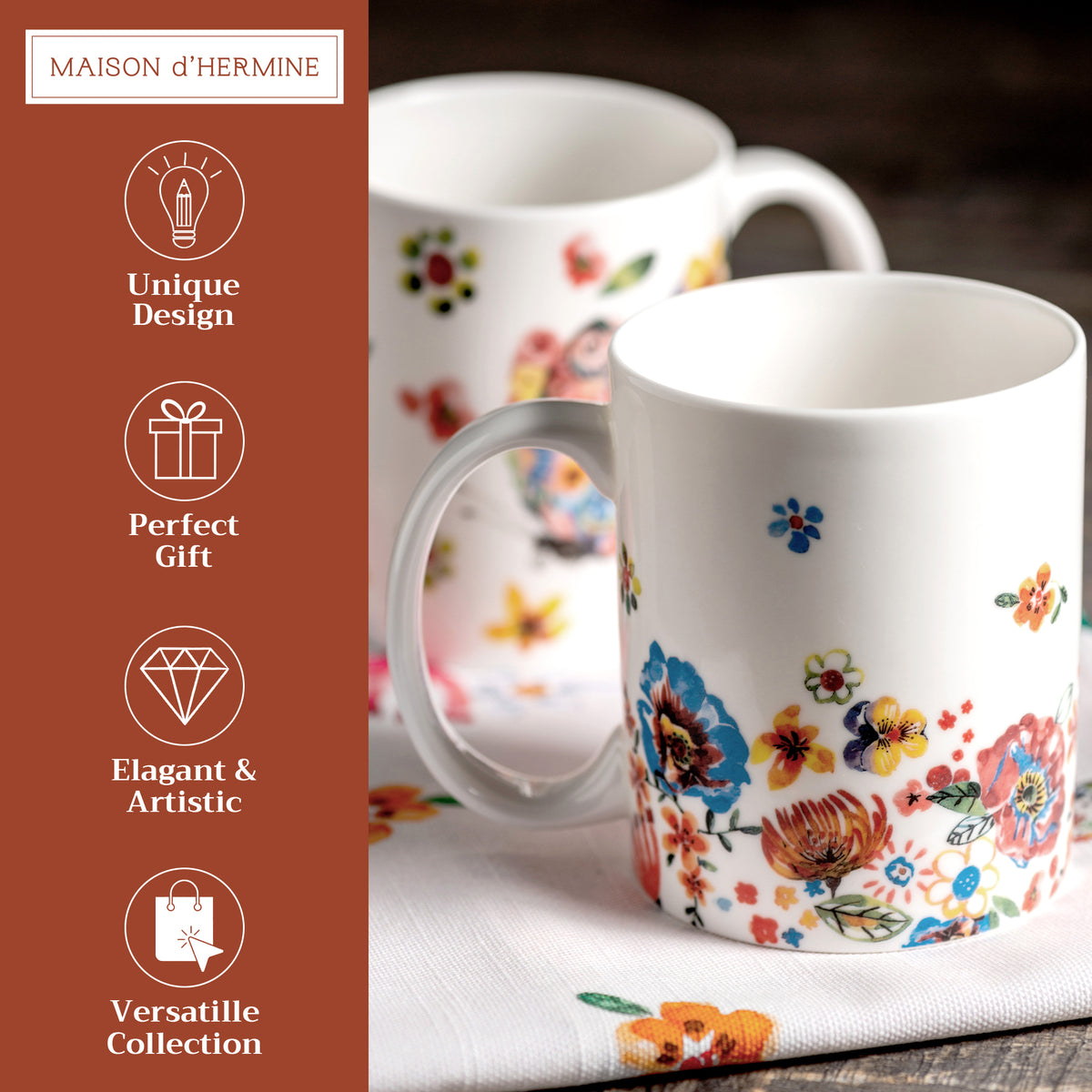 Happy Florals - High Summer Fine Bone China Coffee Mugs