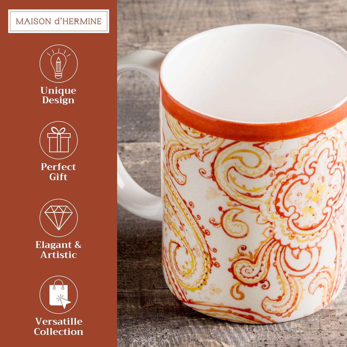 Palatial Paisley Fine Bone China Coffee Mugs