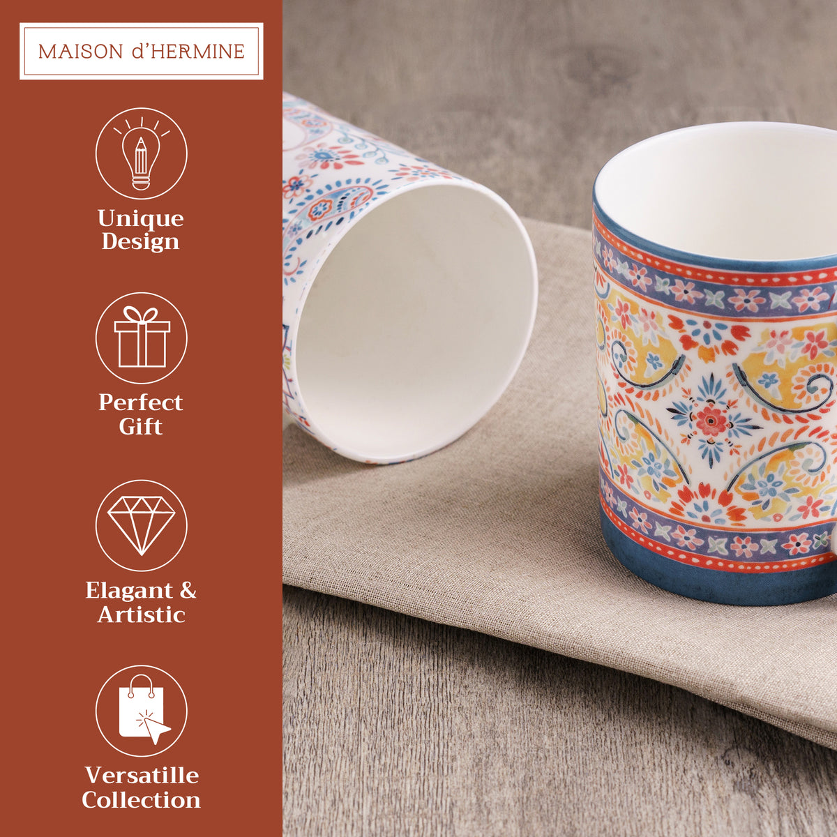 Indian Floral Fine Bone China Coffee Mugs