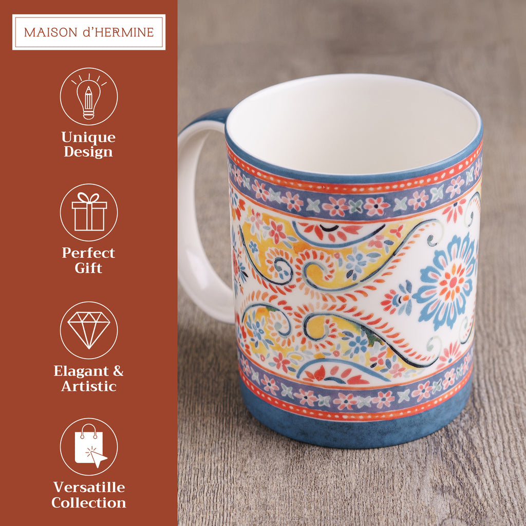 Indian Floral Fine Bone China Coffee Mugs
