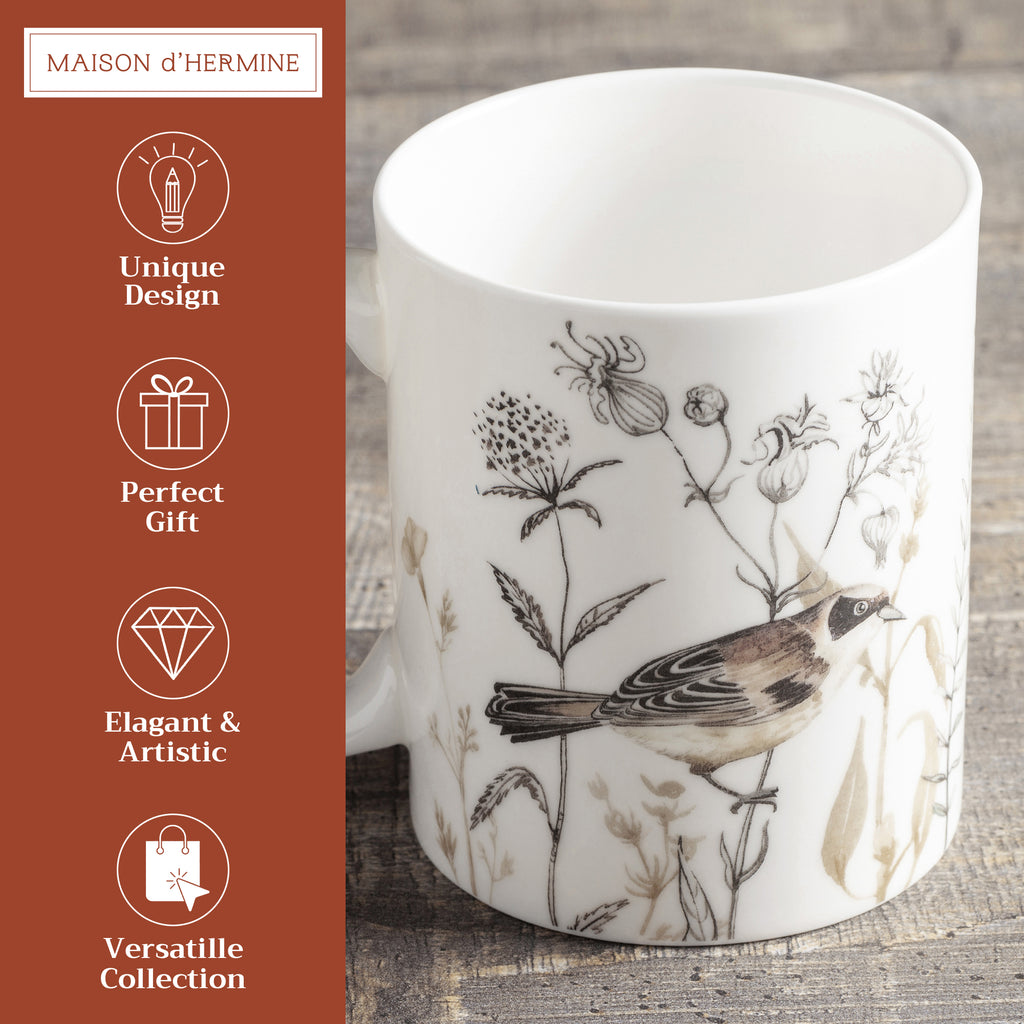 Meadow Florals - Brown Fine Bone China Coffee Mugs