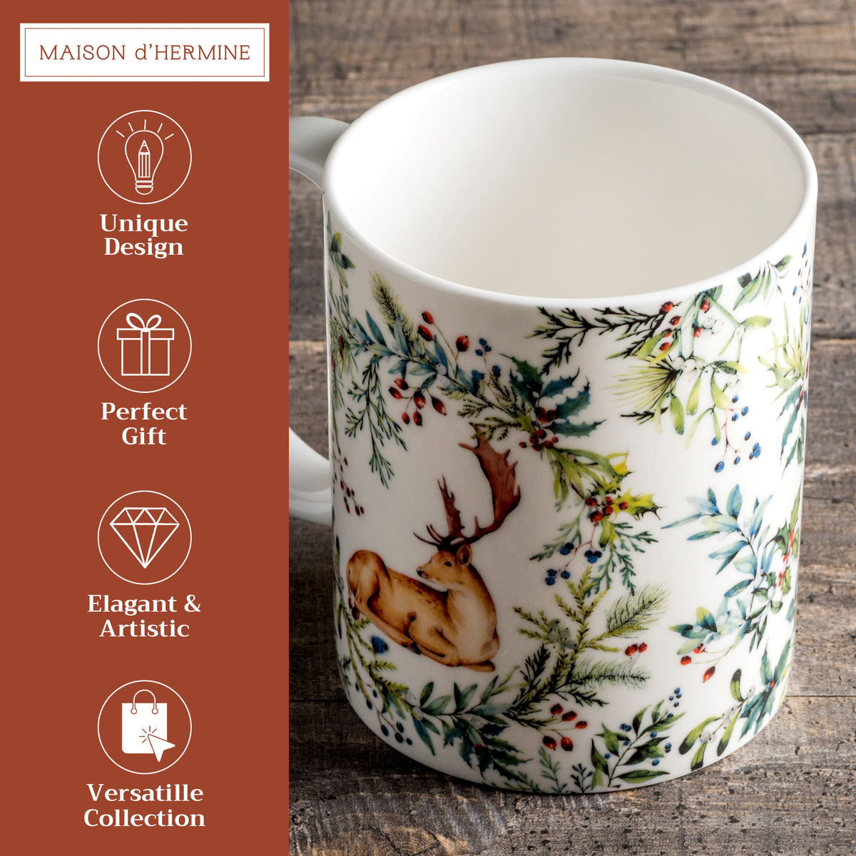 Holly Time Fine Bone China Coffee Mugs