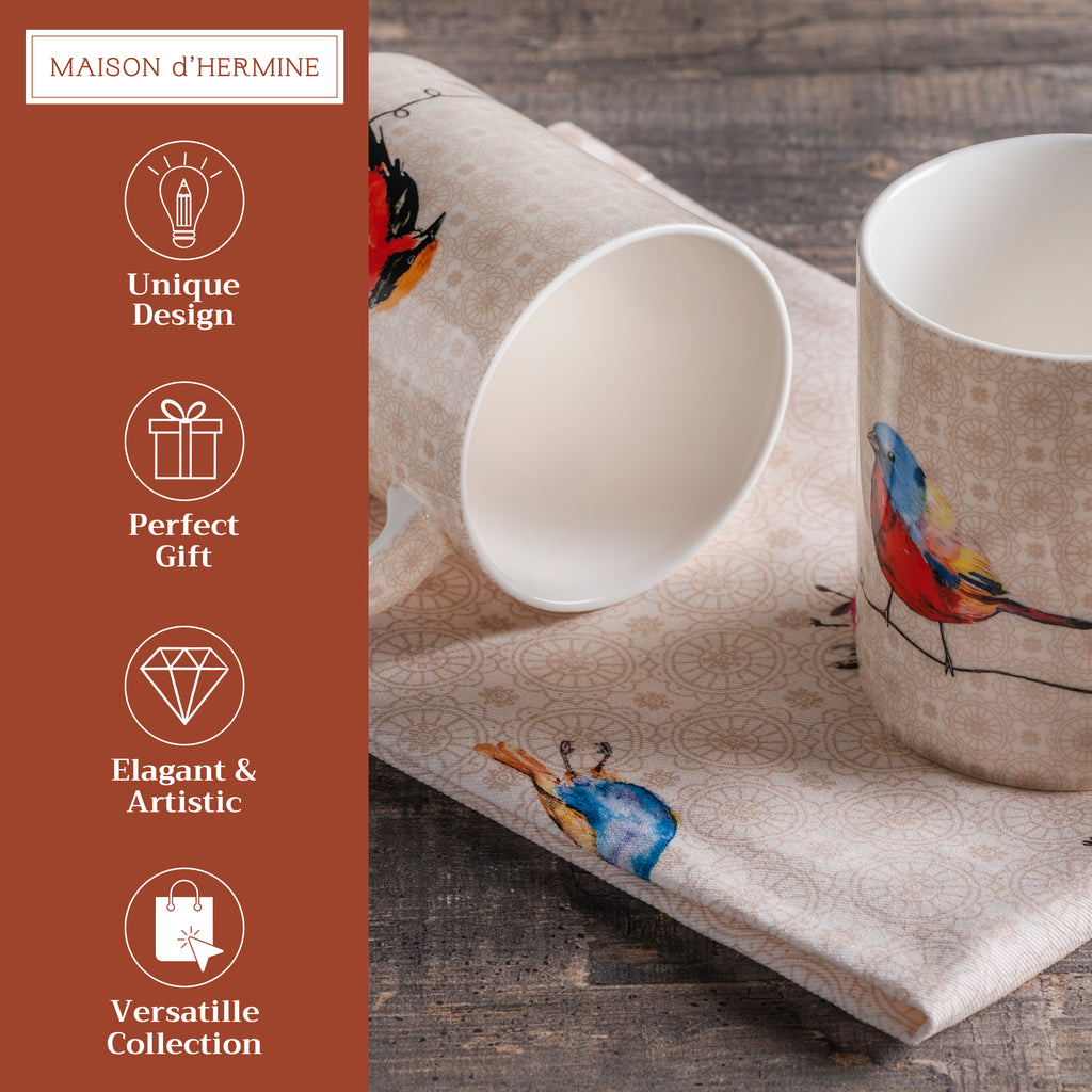 Birdies on Wire Fine Bone China Coffee Mugs