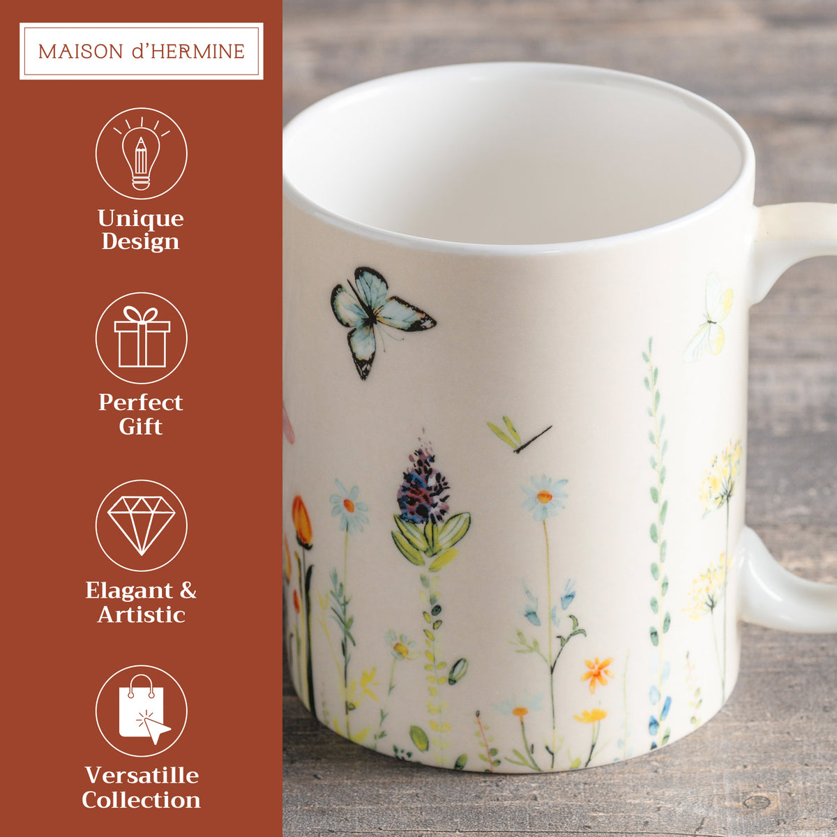 Botanical Fresh Fine Bone China Coffee Mugs