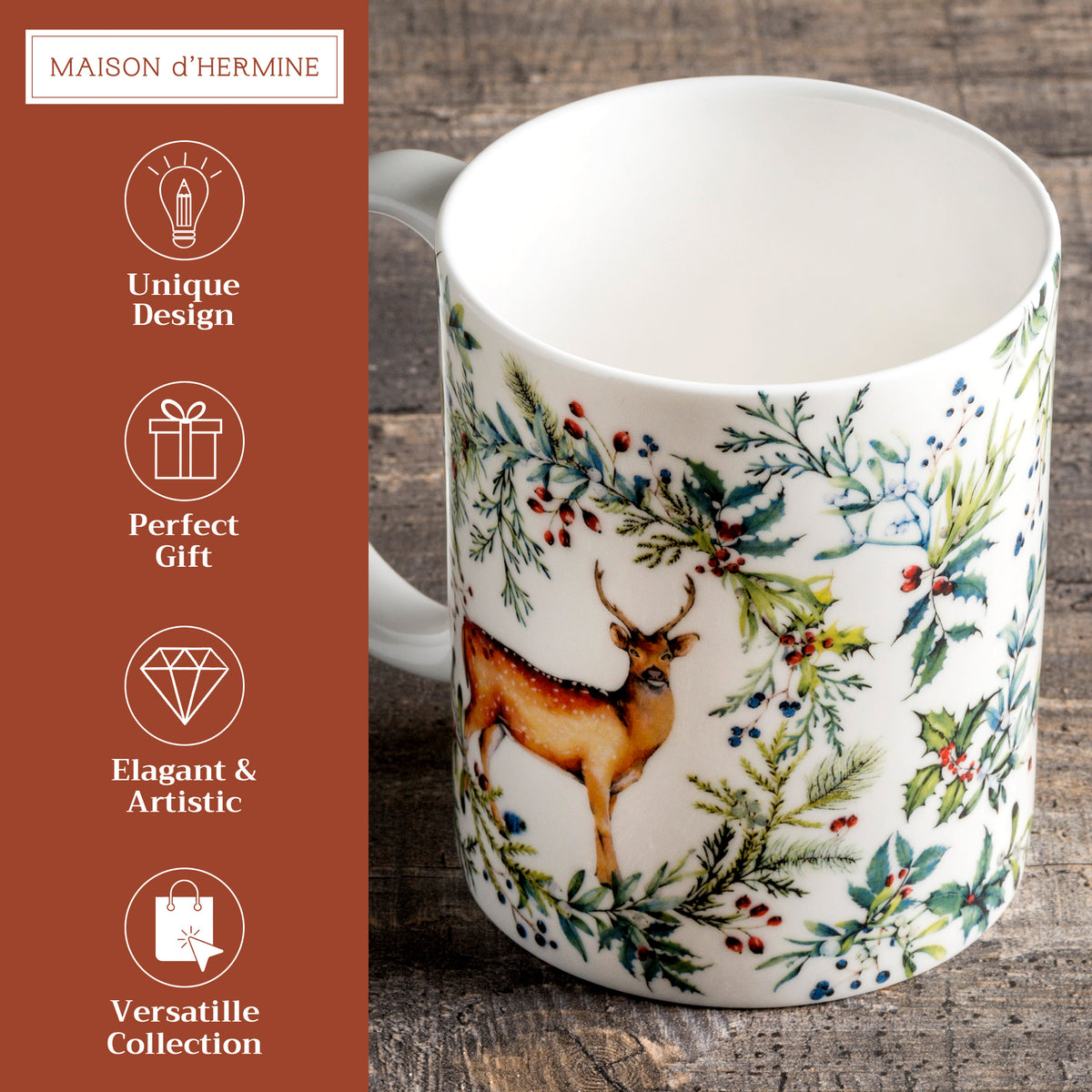 Holly Time Fine Bone China Coffee Mugs