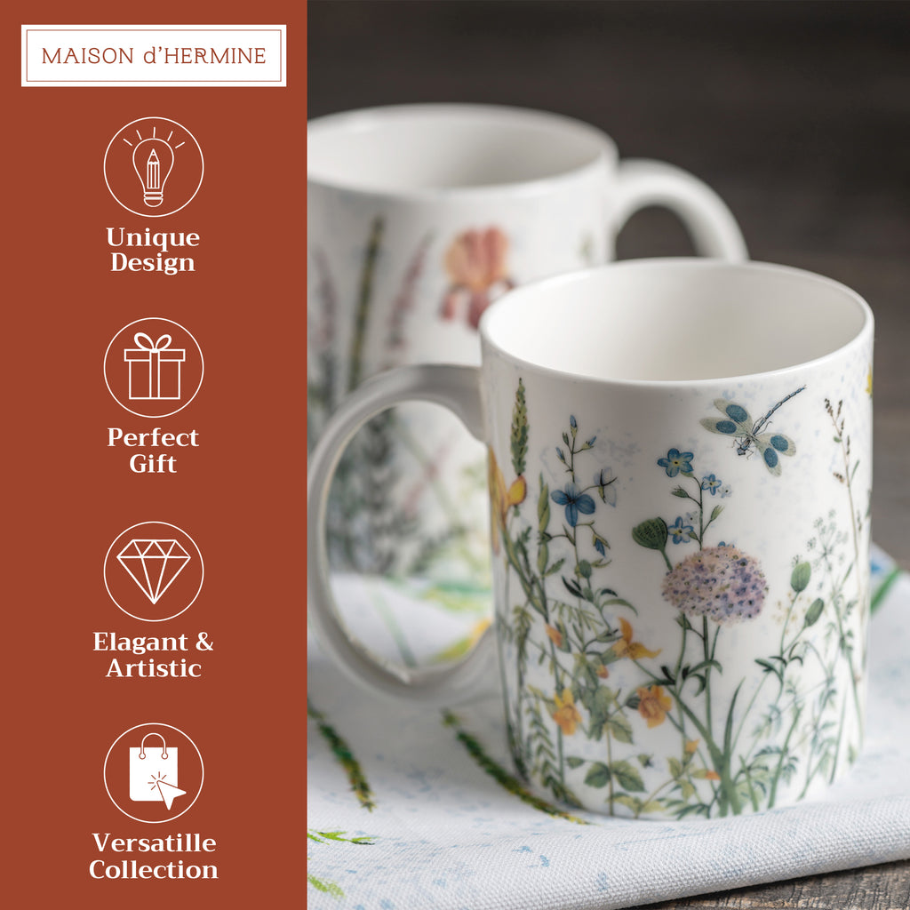Fleurs De Mai Fine Bone China Coffee Mugs