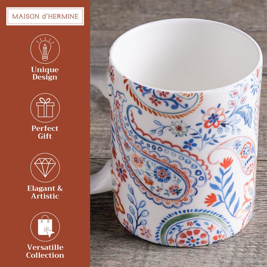 Indian Floral Fine Bone China Coffee Mugs