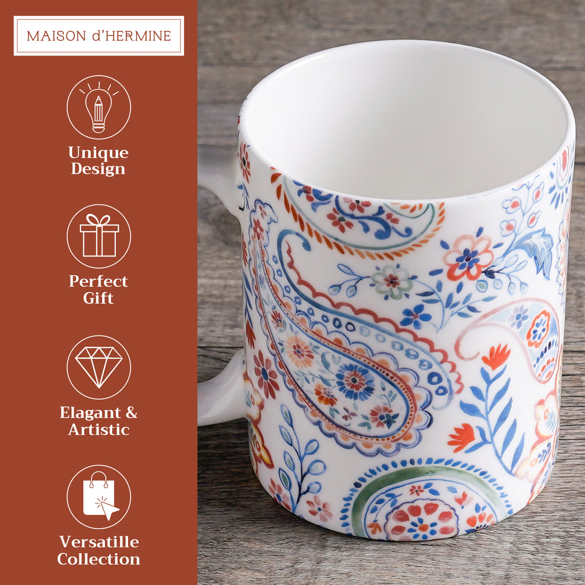 Indian Floral Fine Bone China Coffee Mugs