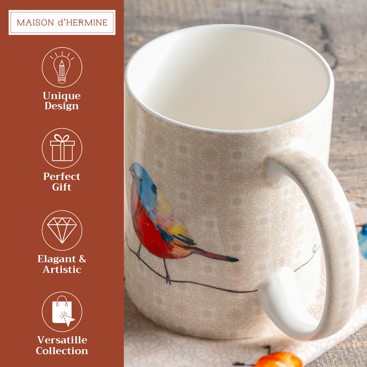 Birdies on Wire Fine Bone China Coffee Mugs