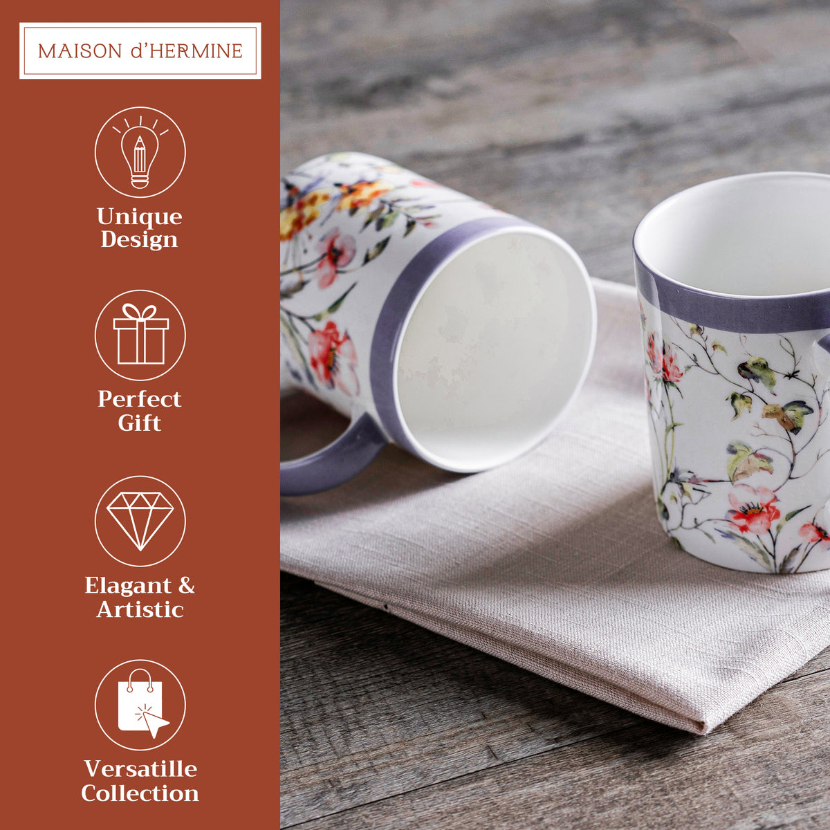 Summer Floral Fine Bone China Coffee Mugs