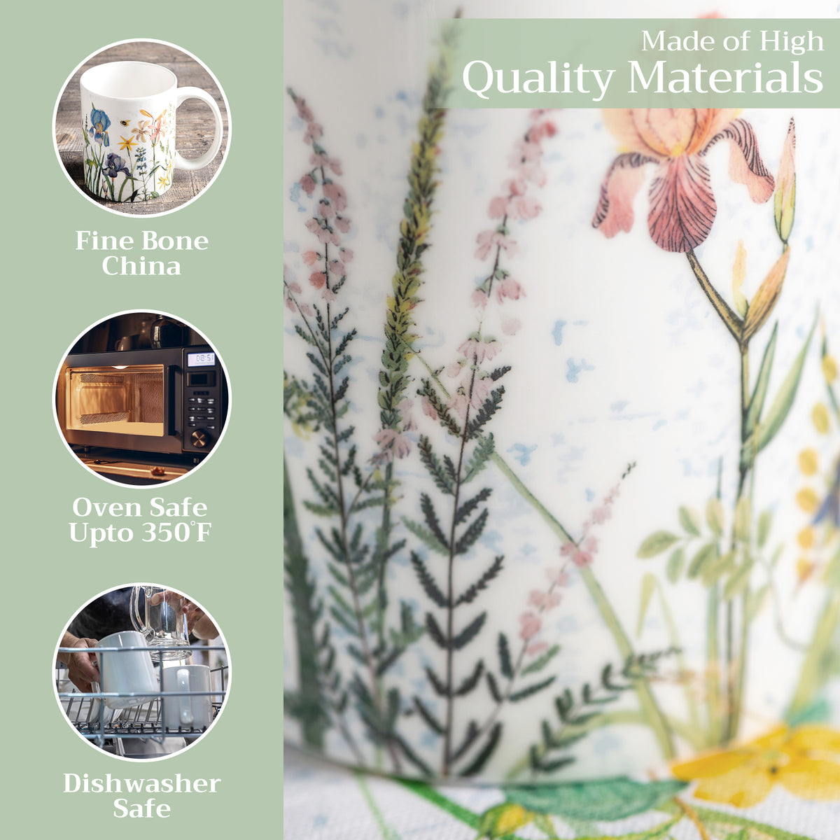 Fleurs De Mai Fine Bone China Coffee Mugs