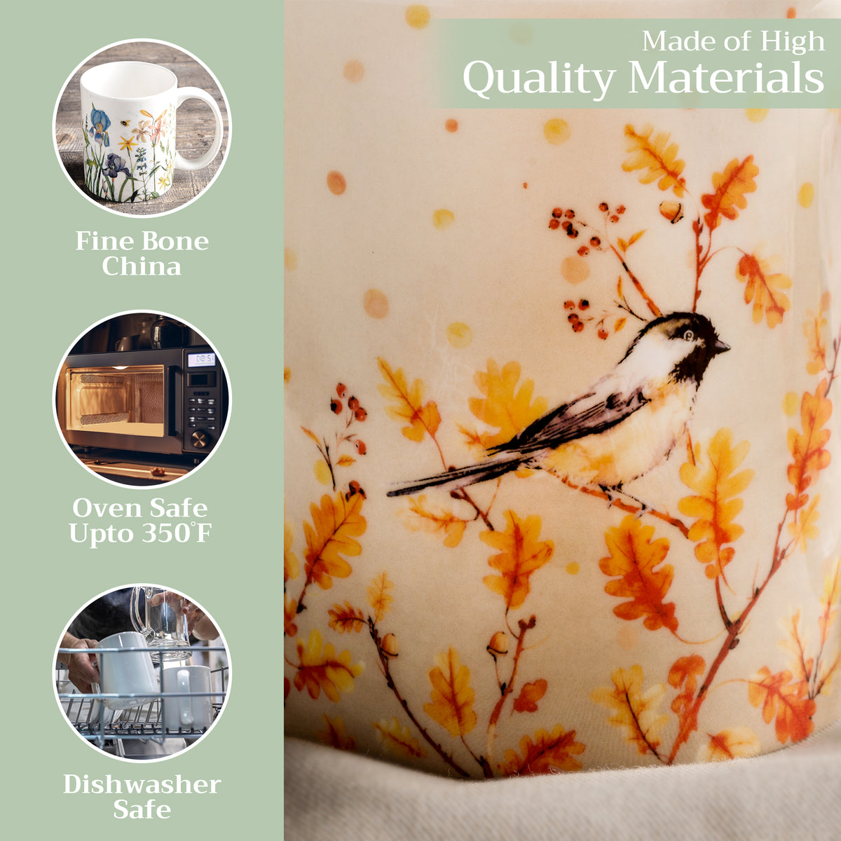 Oak Leaves Fine Bone China Coffee Mugs