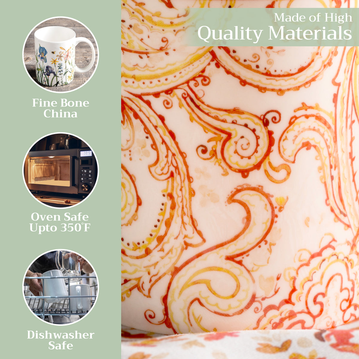 Palatial Paisley Fine Bone China Coffee Mugs