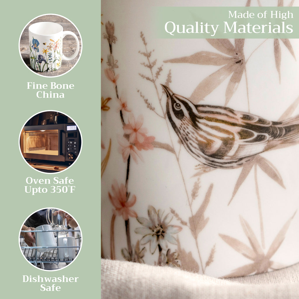 Meadow Florals - Beige Fine Bone China Coffee Mugs