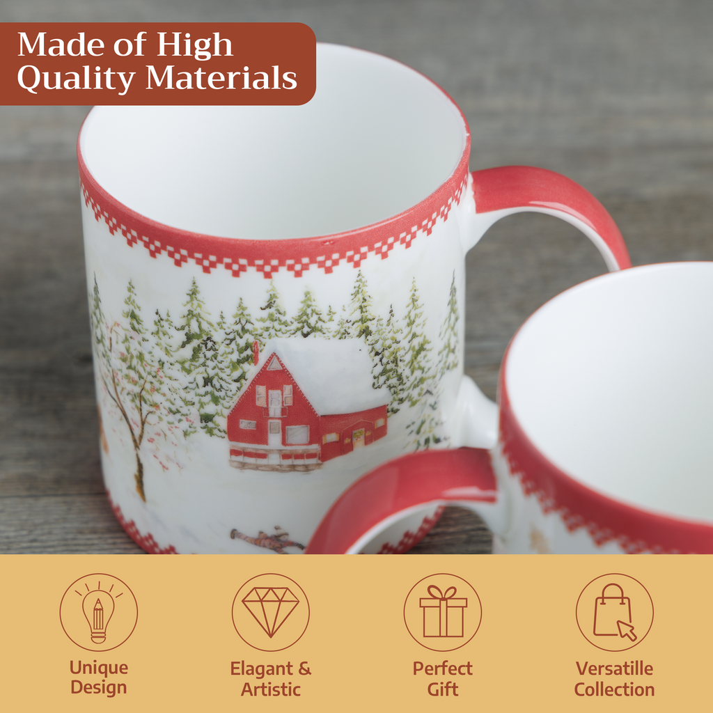 Rural Christmas Fine Bone China Coffee Mugs