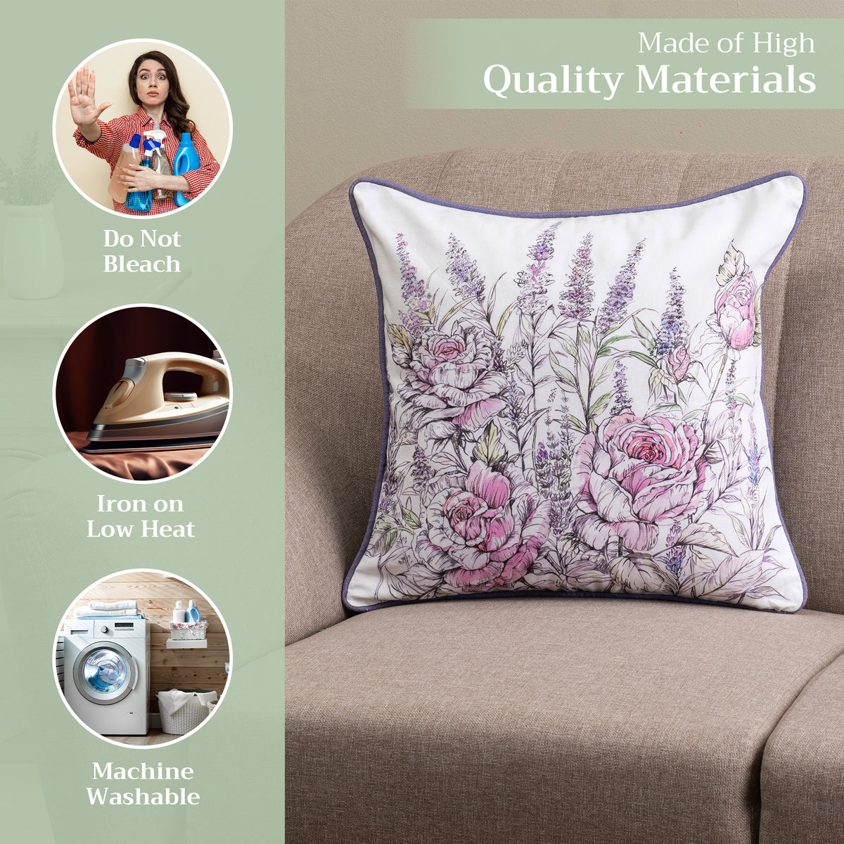 Rose Lavender Sage Throw Pillow Covers