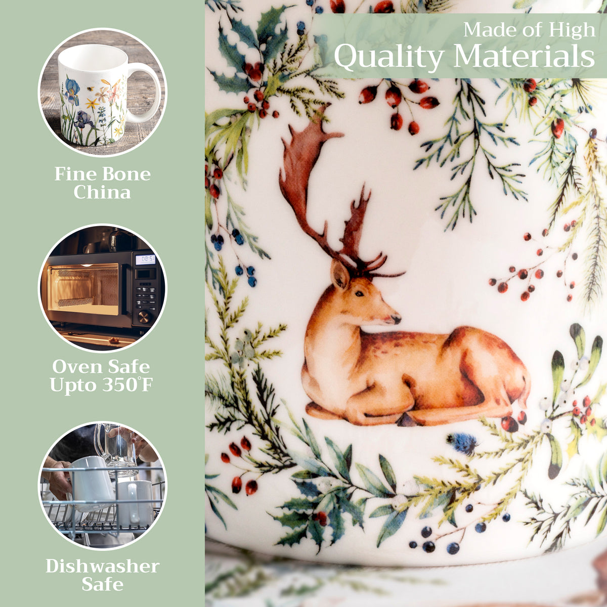 Holly Time Fine Bone China Coffee Mugs