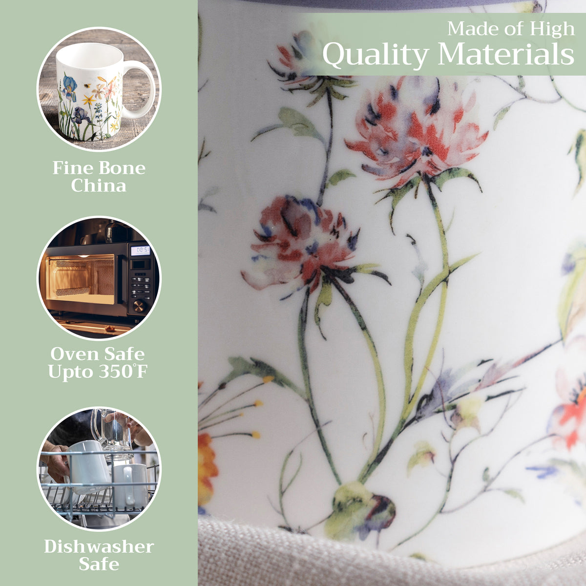Summer Floral Fine Bone China Coffee Mugs