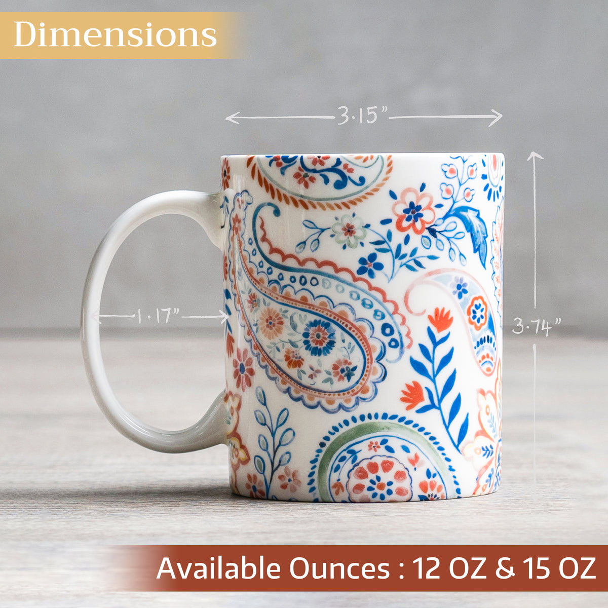 Indian Floral Fine Bone China Coffee Mugs