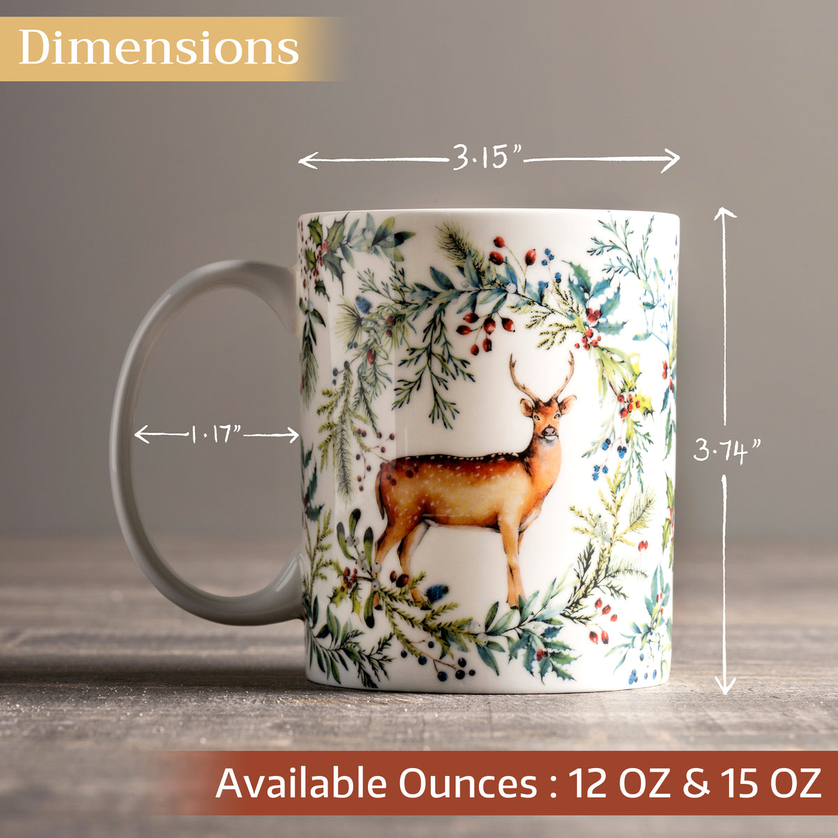 Holly Time Fine Bone China Coffee Mugs