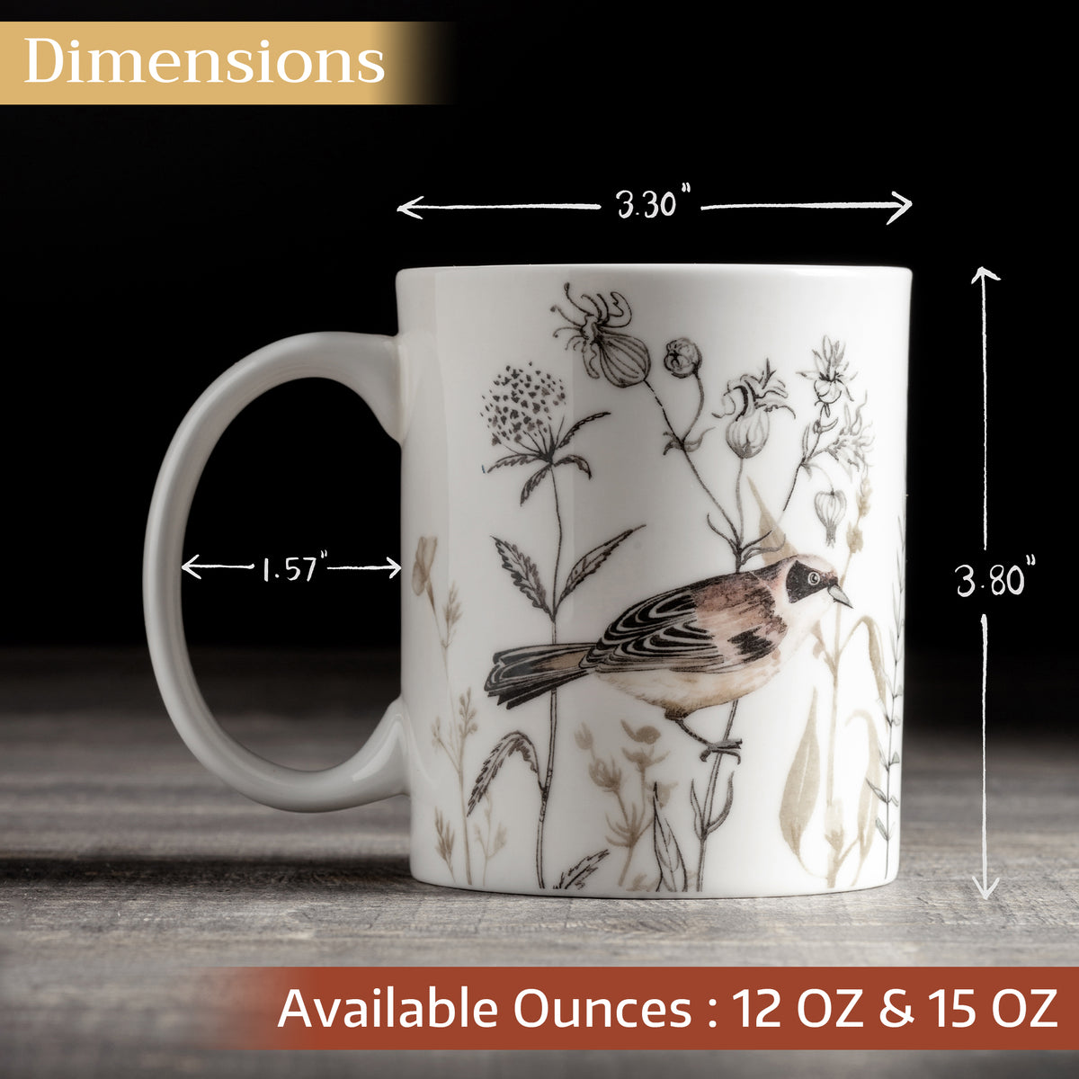 Meadow Florals - Brown Fine Bone China Coffee Mugs