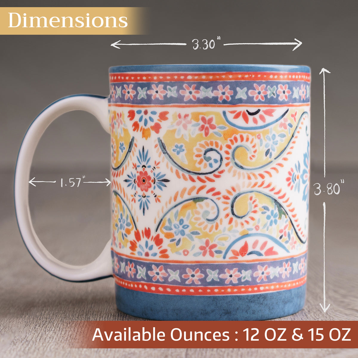 Indian Floral Fine Bone China Coffee Mugs