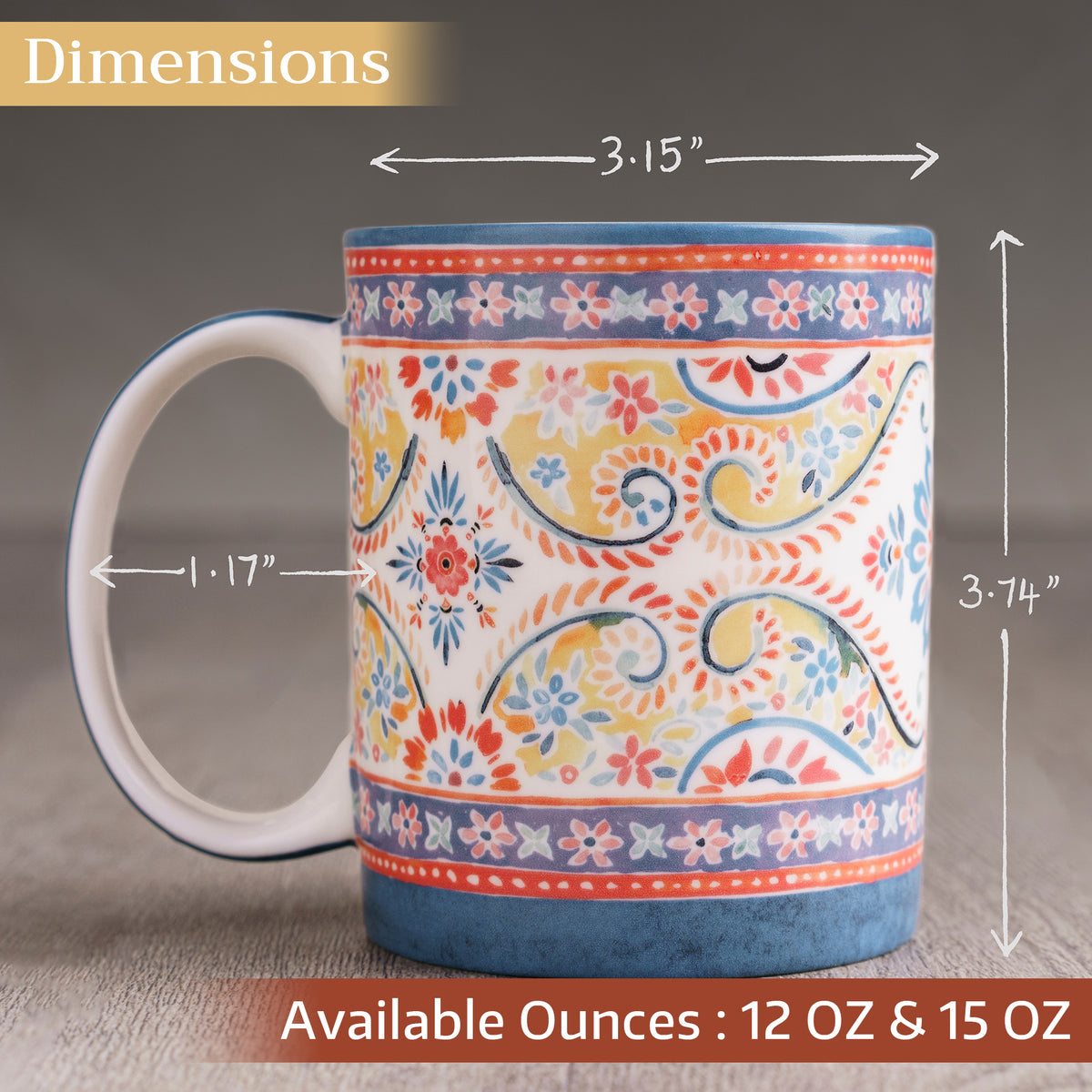 Indian Floral Fine Bone China Coffee Mugs