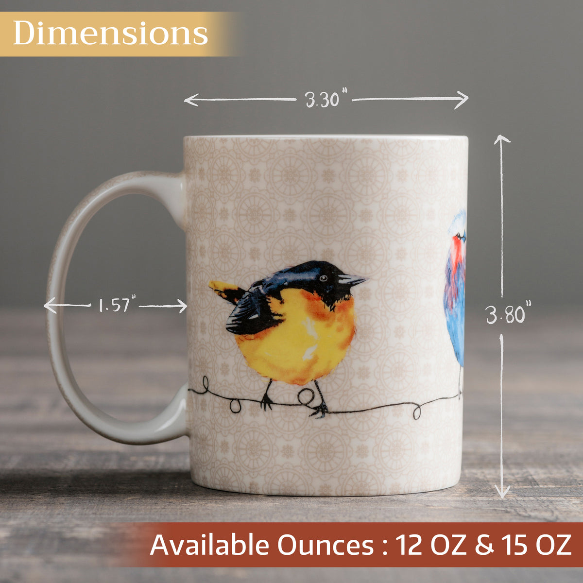 Birdies on Wire Fine Bone China Coffee Mugs