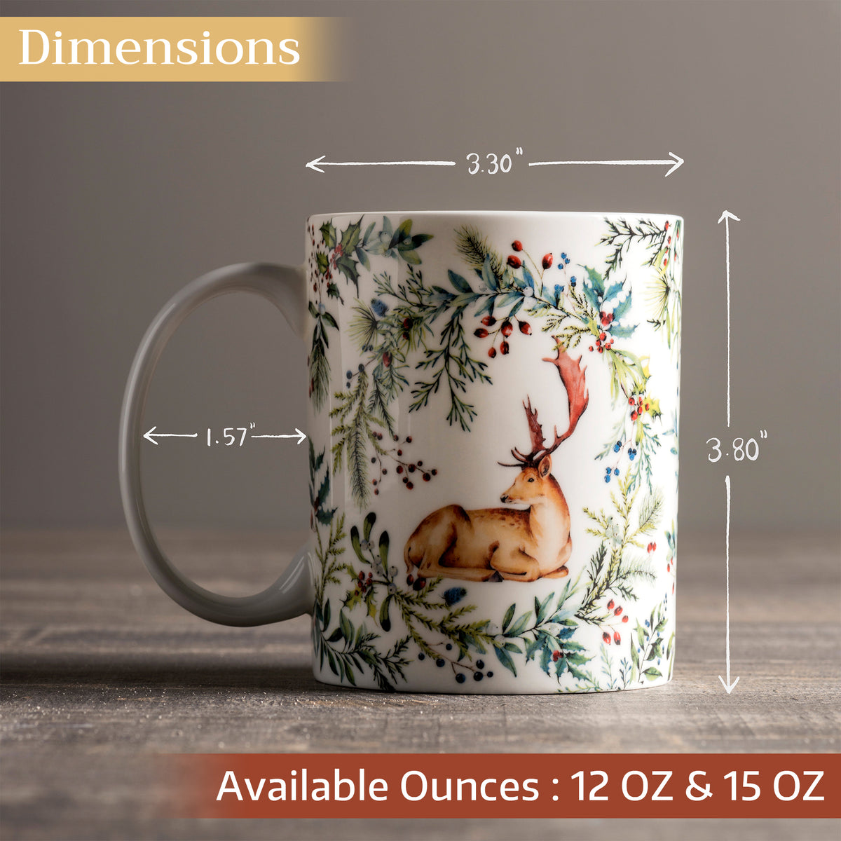 Holly Time Fine Bone China Coffee Mugs