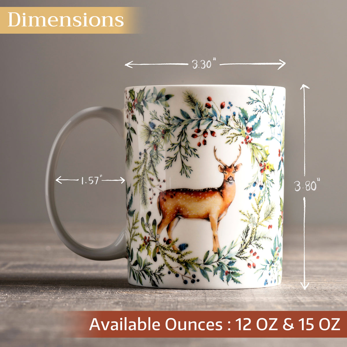 Holly Time Fine Bone China Coffee Mugs