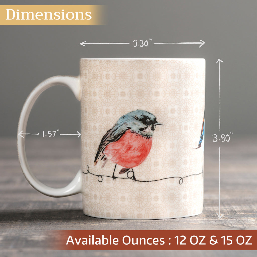 Birdies on Wire Fine Bone China Coffee Mugs