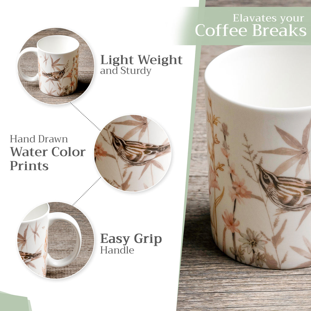 Meadow Florals - Beige Fine Bone China Coffee Mugs