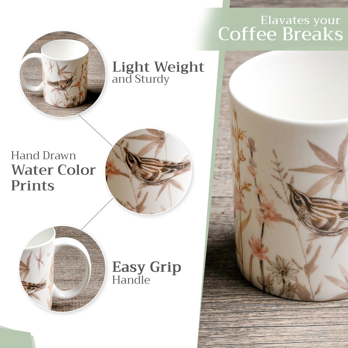 Meadow Florals - Beige Fine Bone China Coffee Mugs
