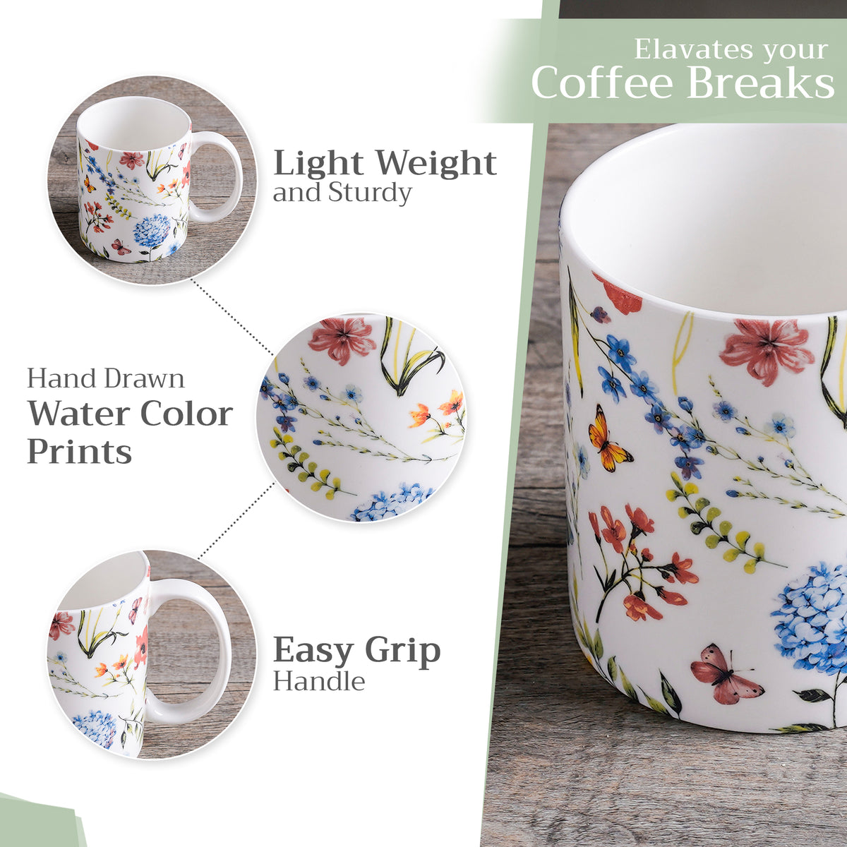 Just Floral Fine Bone China Coffee Mugs