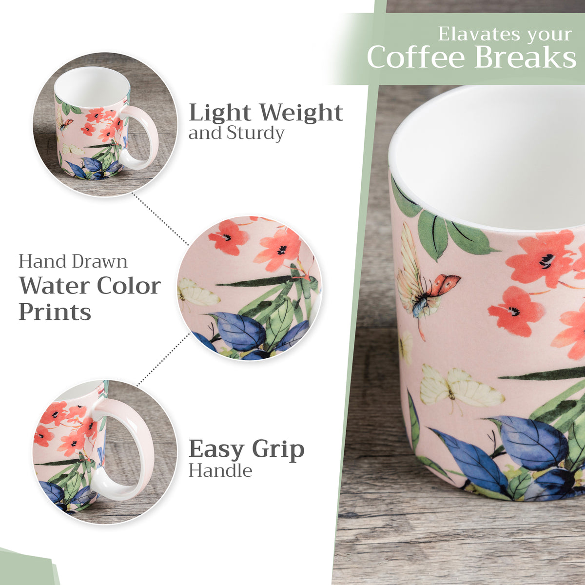Canne Fine Bone China Coffee Mugs