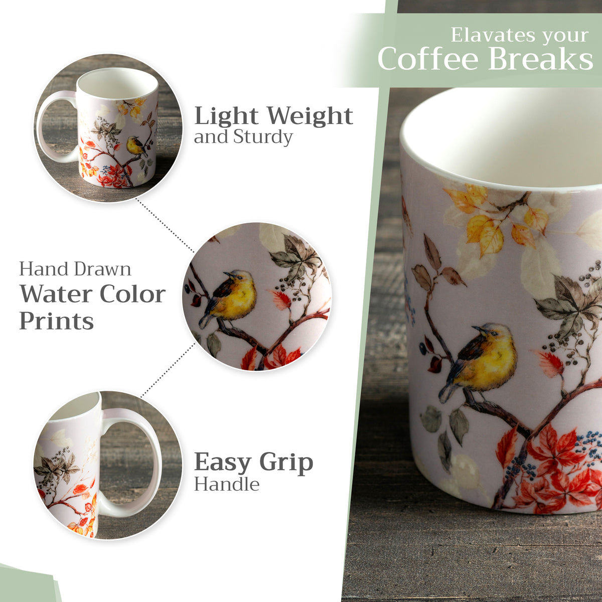 Equinoxe - Grey Fine Bone China Coffee Mugs