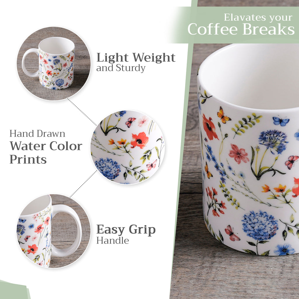 Just Floral Fine Bone China Coffee Mugs