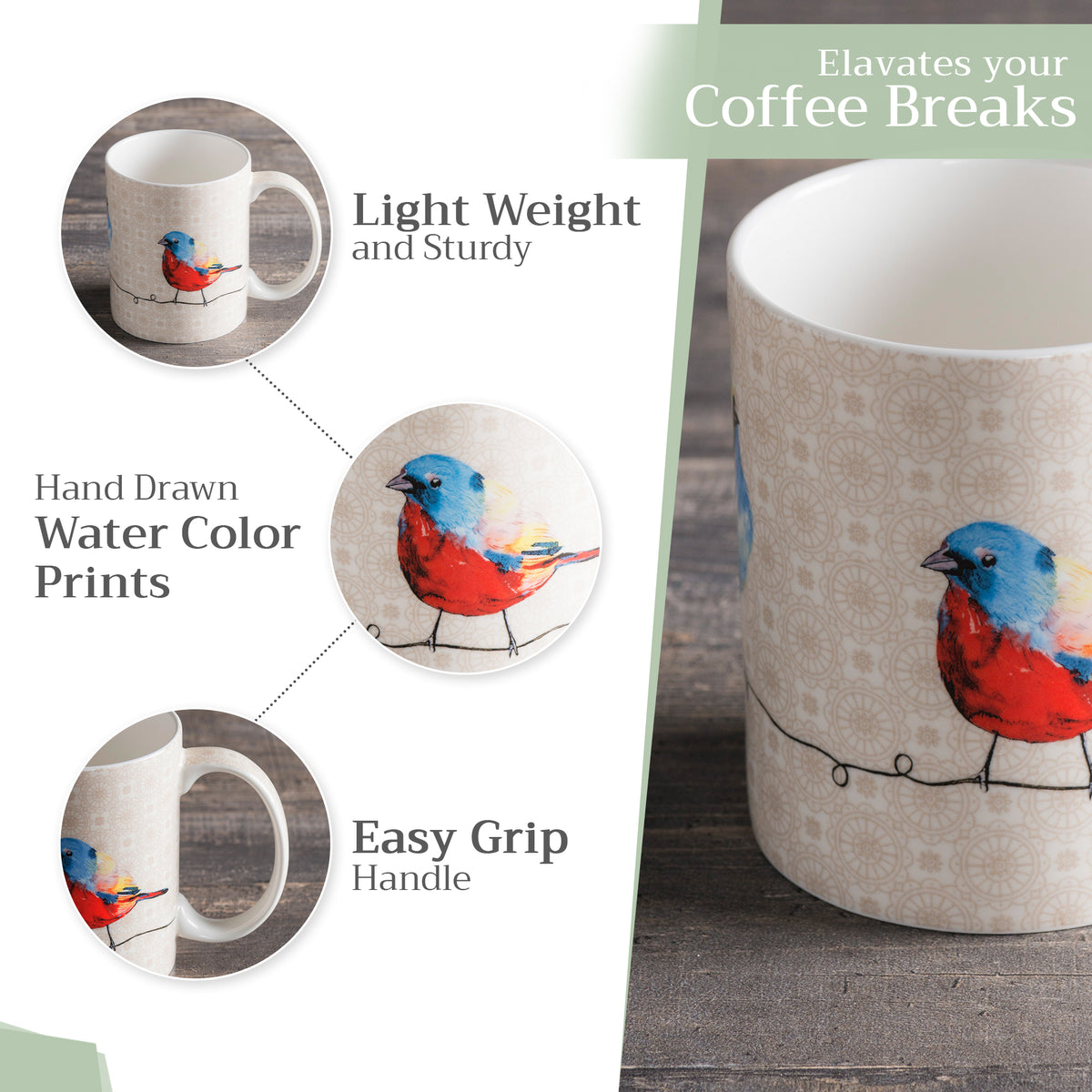 Birdies on Wire Fine Bone China Coffee Mugs