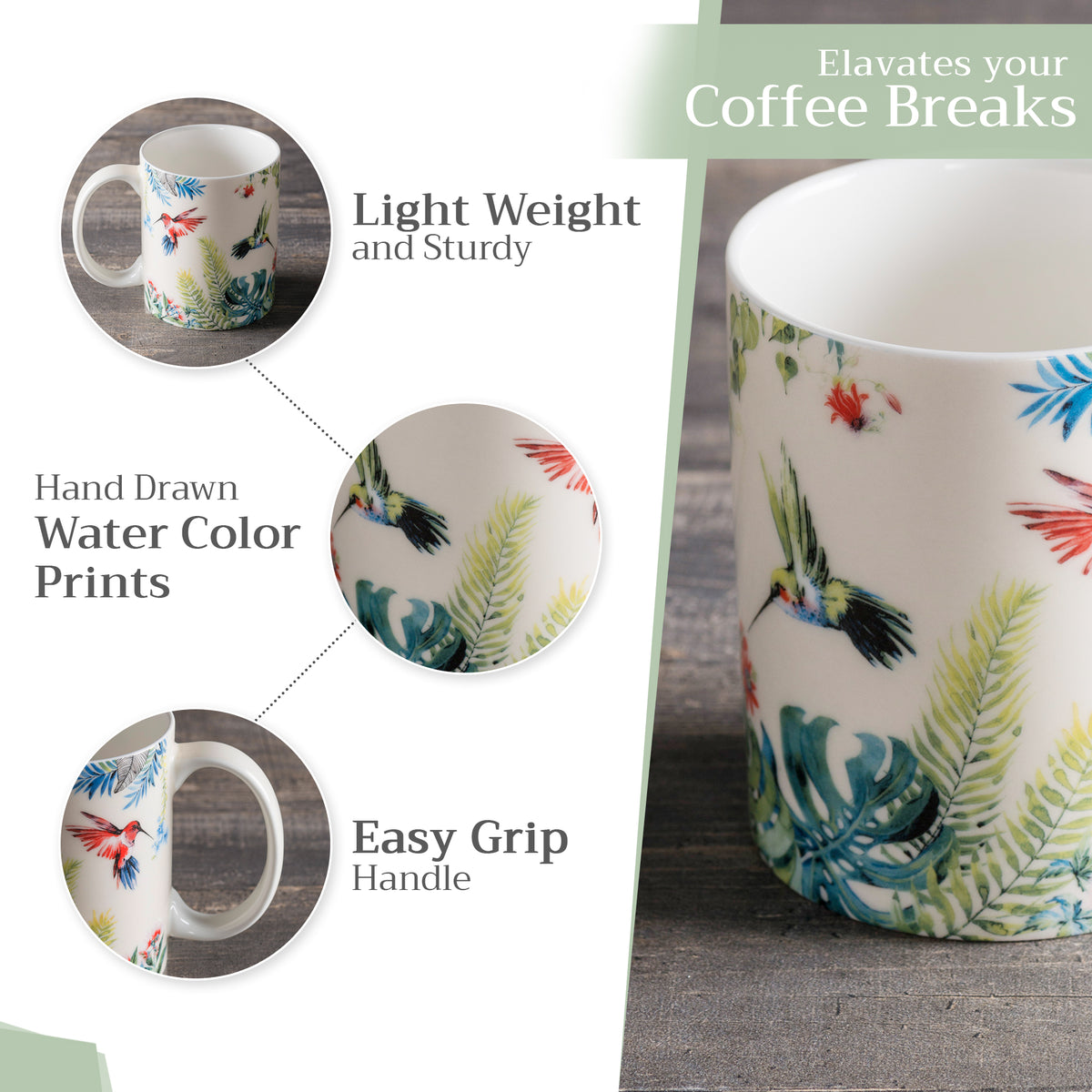 Tropiques Fine Bone China Coffee Mugs
